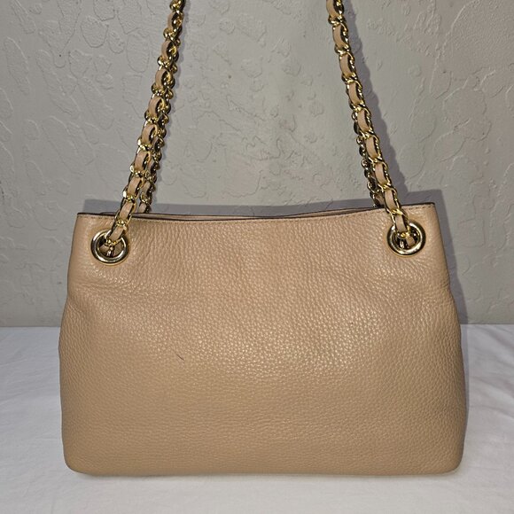 Michael Kors Jet Set Gold Chain Beige Pebble Grain Leather Medium Shoulder Bag - Picture 4 of 14